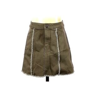 BCBGeneration Denim Mini Skirt Frayed Hem Casual Olive‎ Green Womens Size 23